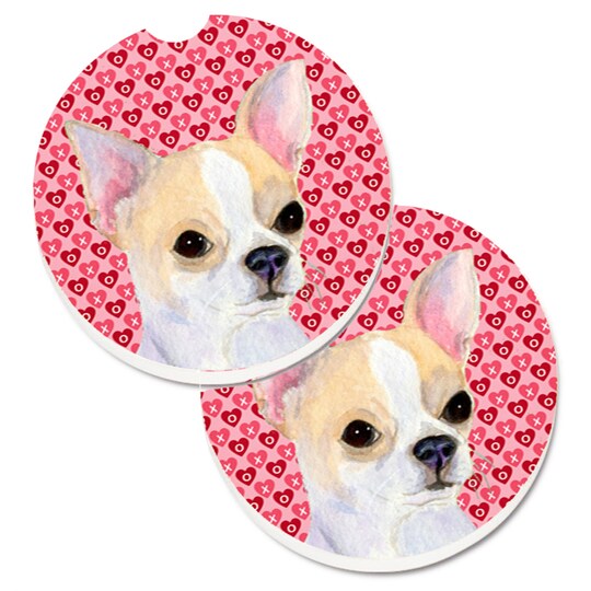 "Caroline's Treasures Chihuahua Hearts Love & Valentine's Day Portrait Set of 2 Cup Holder Car Coasters SS4474CARC, 2.56, Multicolor"
